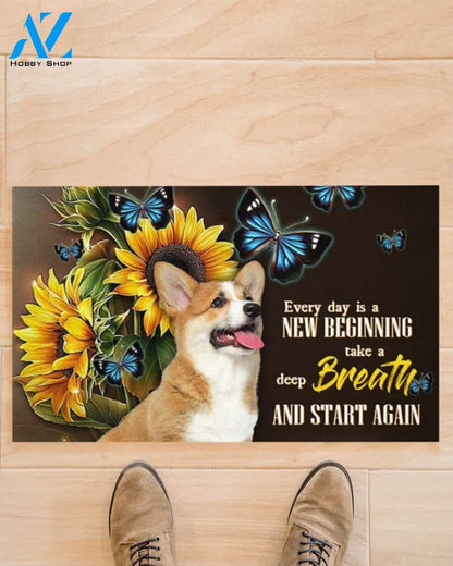 Corgi Sunflower Every Day Is A New Beginning Indoor And Outdoor Doormat Gift For Dog Lovers Birthday Gift Decor Warm House Gift Welcome Mat