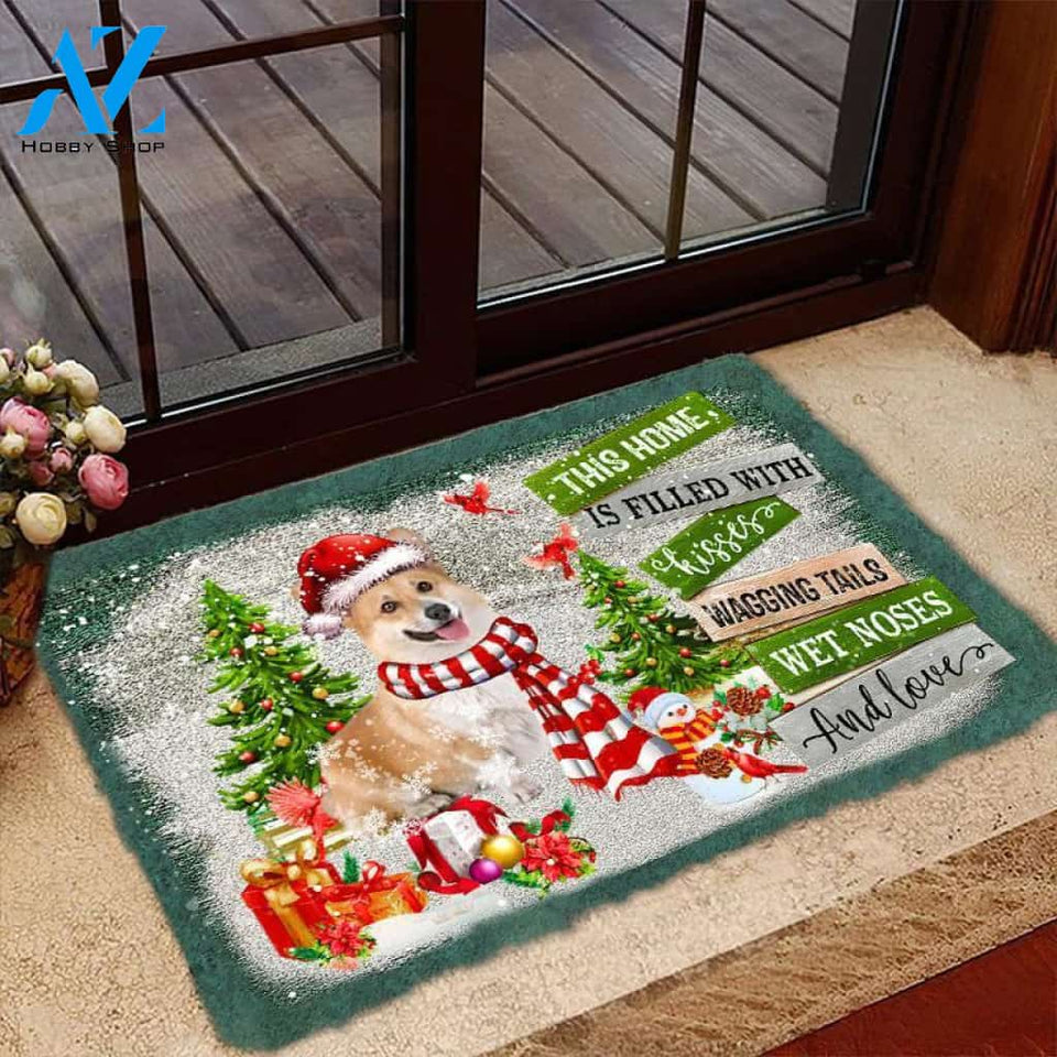 Corgi This Home Is Filled With Kisses Christmas Dog Doormat