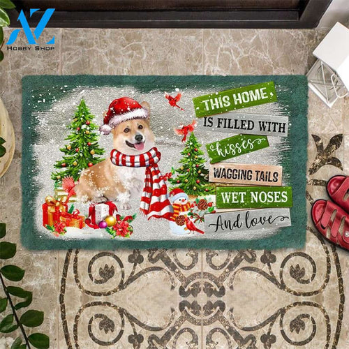Corgi This Home Is Filled With Kisses Christmas Dog Doormat