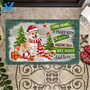 Corgi This Home Is Filled With Kisses Christmas Dog Doormat