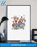 Corgi with lavender flower poster