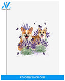Corgi with lavender flower poster