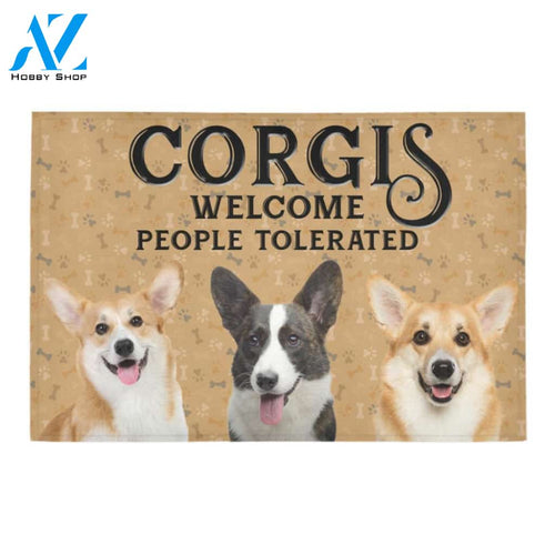 Corgis Welcome People Tolerated Indoor And Outdoor Doormat Warm House Homefarm Decor Gift Welcome Mat Gift For CorgisLover