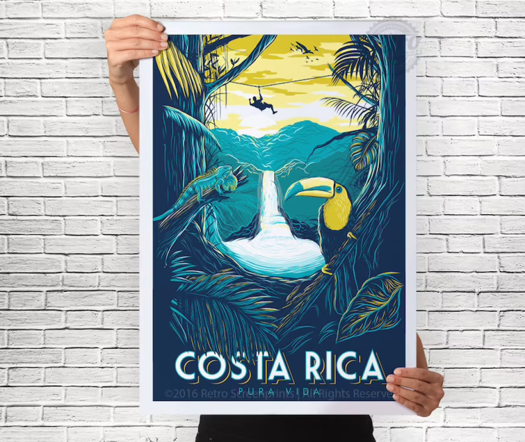 Costa Rica Rainforest Poster Toucan Iguana Poster Wall Art