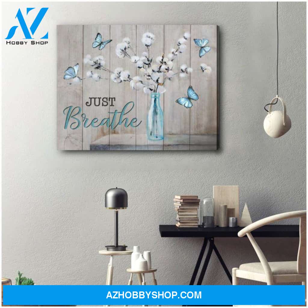 Cotton Flowers And Butterfly Canvas - Hanging Art For Living Room