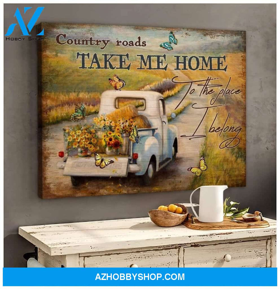Country Road Butterfly Wall Art Canvas, Wall Decor Visual Art
