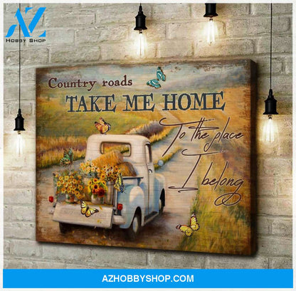 Country Road Butterfly Wall Art Canvas, Wall Decor Visual Art