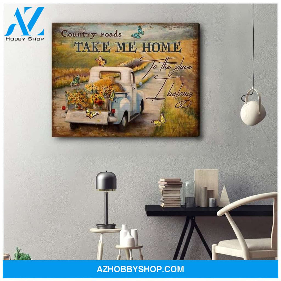 Country Road Butterfly Wall Art Canvas, Wall Decor Visual Art