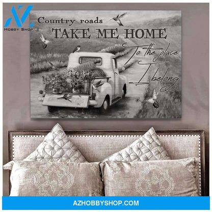 Country Road Hummingbird B&W Wall Art Canvas, Wall Decor Visual Art