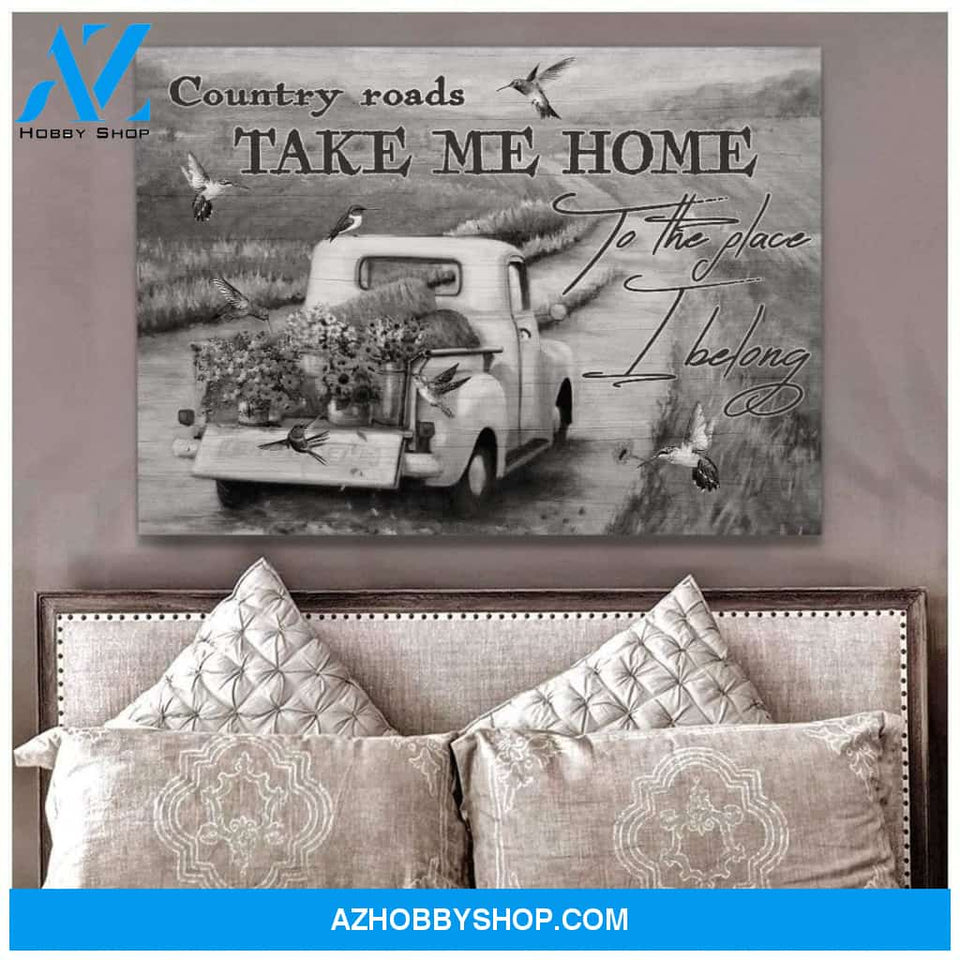 Country Road Hummingbird B&W Wall Art Canvas, Wall Decor Visual Art