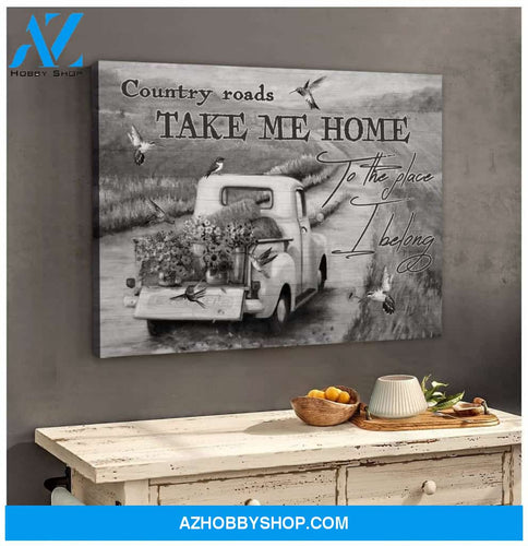 Country Road Hummingbird B&W Wall Art Canvas, Wall Decor Visual Art