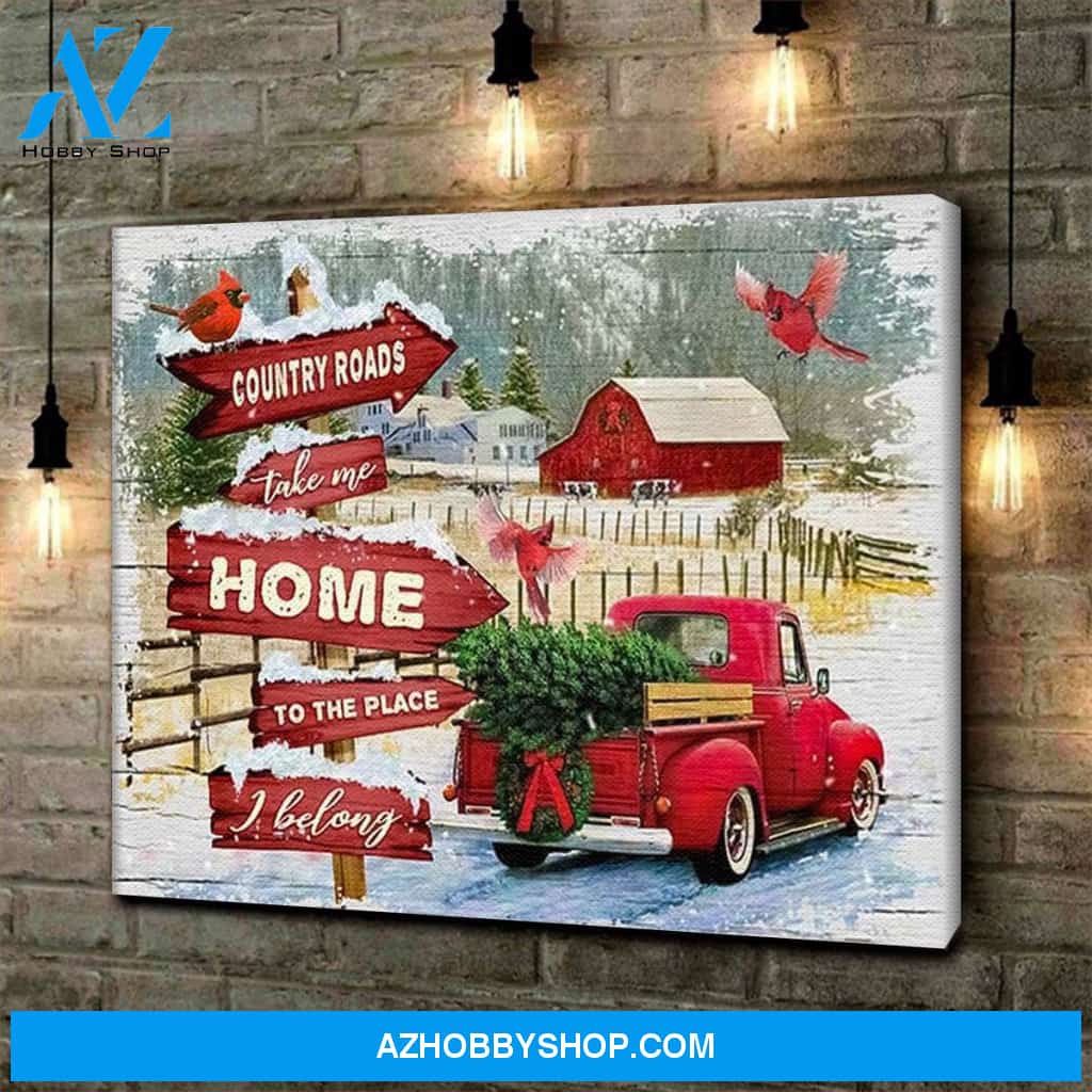 Personalized Canvas Country Roads Cardinal Wall Art Christmas Wall Art Canvas Wall Art