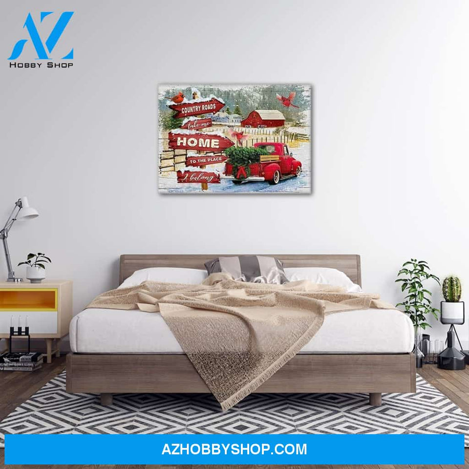 Personalized Canvas Country Roads Cardinal Wall Art Christmas Wall Art Canvas Wall Art