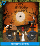 Couple And 2 Pets, Family With 2 Pets, Camp-O-Ween Quilt Blanket
