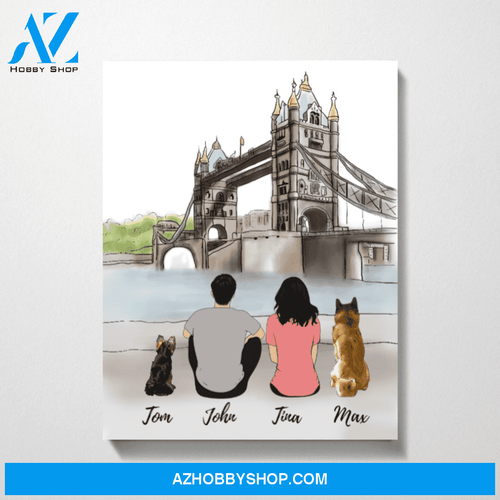 Couple and Dogs At London Brigde Premium Canvas