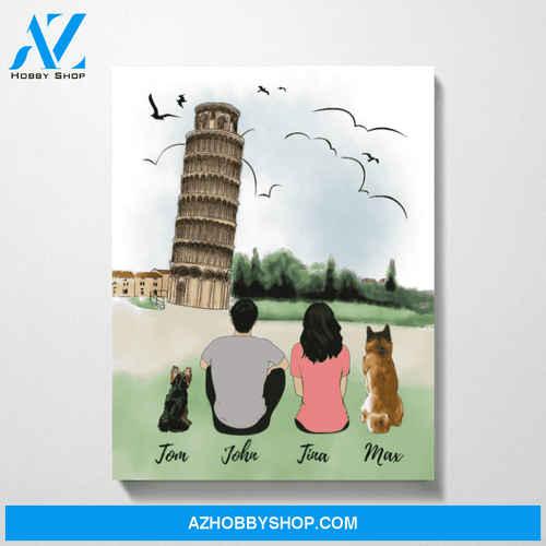 Couple and Dogs At Tower Of Pisa Premium Canvas