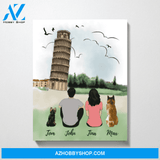 Couple and Dogs At Tower Of Pisa Premium Canvas