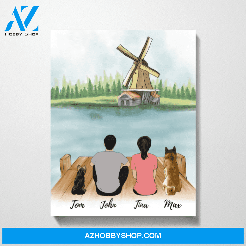 Couple and Dogs Windmill Premium Canvas