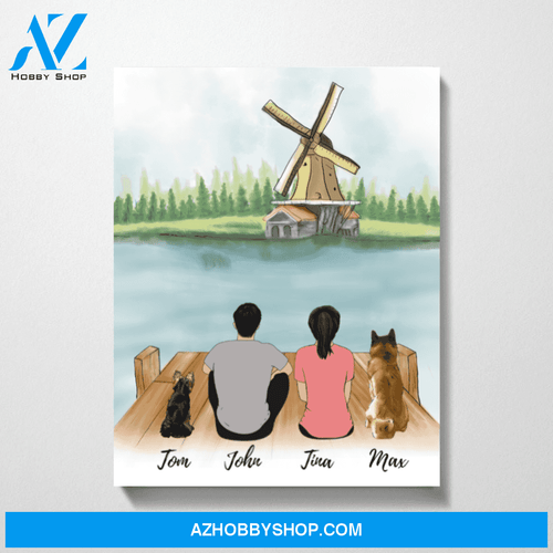 Couple and Dogs Windmill Premium Canvas