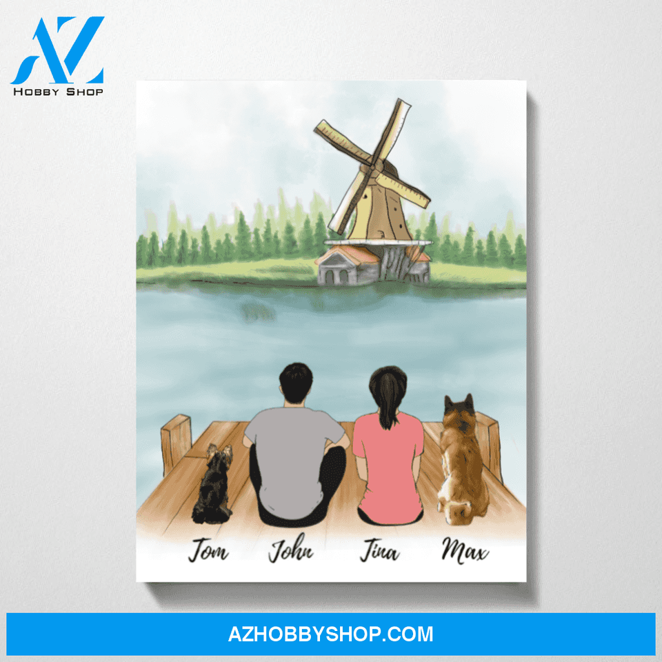 Couple and Dogs Windmill Premium Canvas