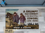 Couple Cowboy Welcome Mat, Personalized Cowboy And Cowgirl Live Here Customized Doormat, Home Decor