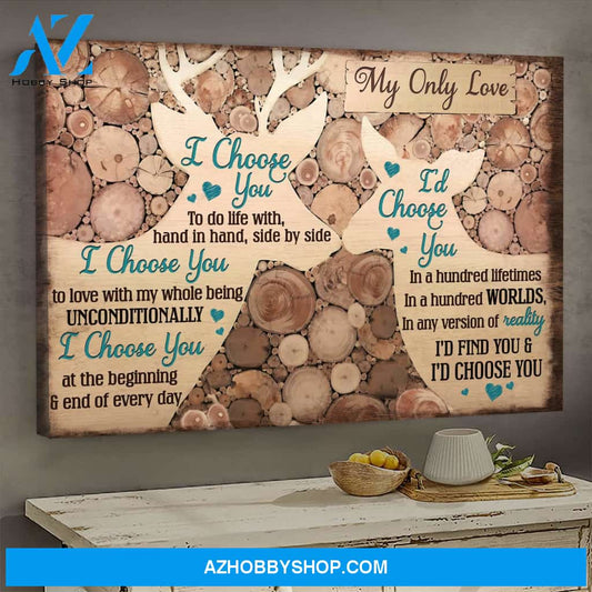 Couple - Deer couple - I choose you to do life with hand in hand, side by side - Landscape Canvas Prints, Wall Art