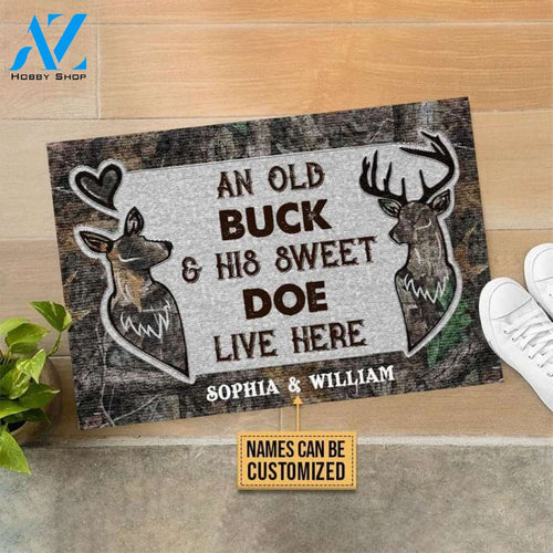Couple Deer Welcome Mat, Personalized Deer An Old Buck And His Doe Custom Doormat, Housewarming Gift