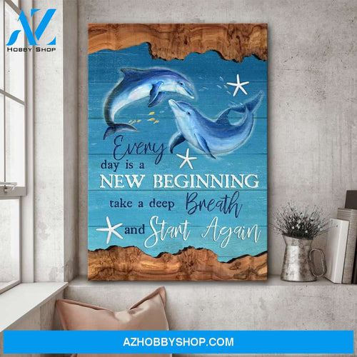 Couple - Dolphin under the ocean - Every day is a new beginning - Portrait Canvas Prints, Wall Art