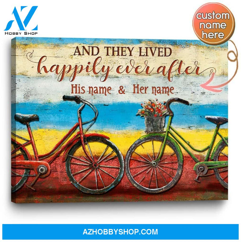 Couple Name Bicycle They lived happily ever after Canvas And Poster,Canvas Prints,Wall Decor Visual Art