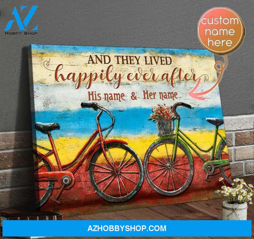 Couple Name Bicycle They lived happily ever after Canvas And Poster,Canvas Prints,Wall Decor Visual Art