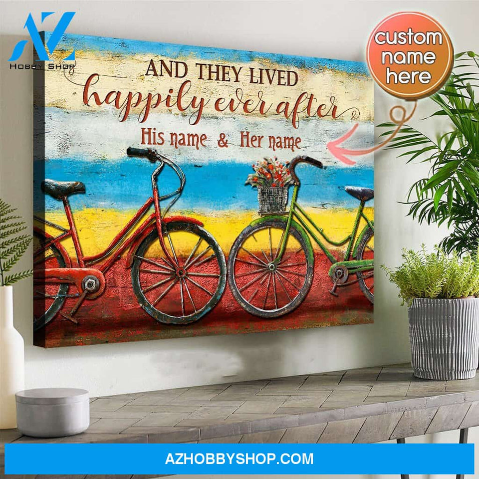 Couple Name Bicycle They lived happily ever after Canvas And Poster,Canvas Prints,Wall Decor Visual Art