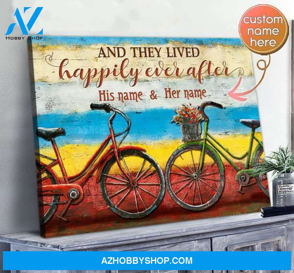 Couple Name Bicycle They lived happily ever after Canvas And Poster,Canvas Prints,Wall Decor Visual Art