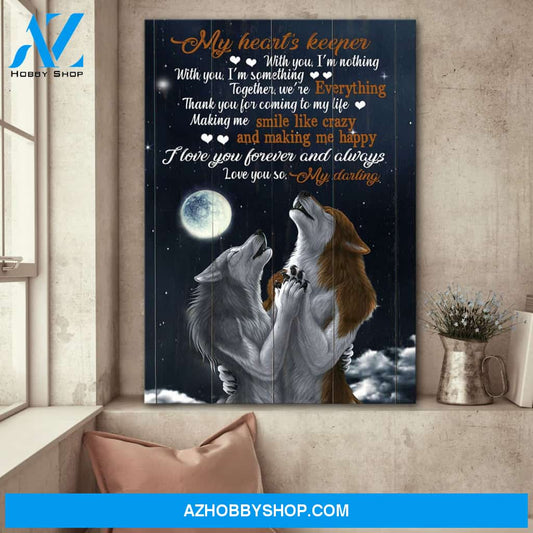 Couple of wolves under the moonlight - My heart's keeper - Couple Portrait Canvas Prints - Wall Art