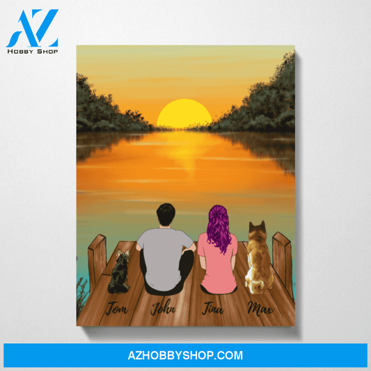 Couple On River and Dogs Premium Canvas