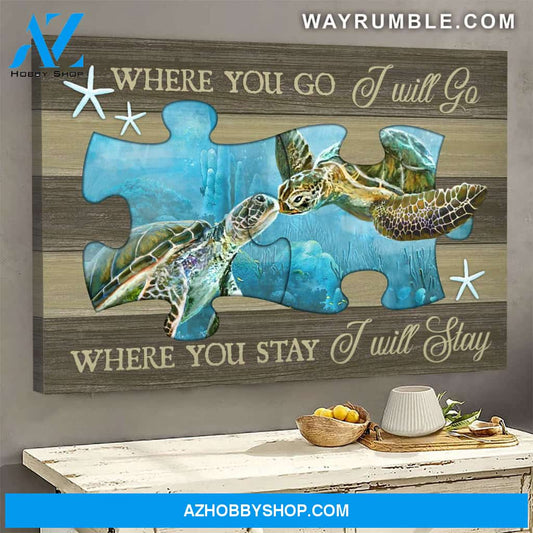 Couple - Turtle is kissing - Where you go I will go - Landscape Canvas Prints, Wall Art