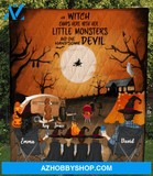 Couple With 4 Kids And 2 Pets, Family With 4 Kids And 2 Pets, Camp-O-Ween Quilt Blanket