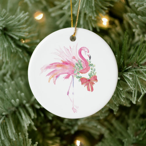 Couple First Christmas Ornament Pink Flamingo