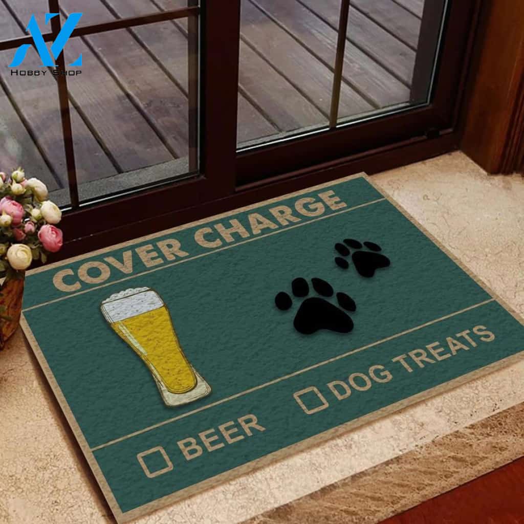 Cover Charge Beer And Dog Treats Easy Clean Welcome DoorMat | Felt And Rubber | 40x60 cm | 45x75 cm | 60x90 cm | Colorful | DO1470