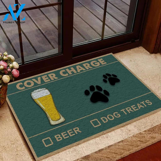 Cover Charge Beer And Dog Treats Easy Clean Welcome DoorMat | Felt And Rubber | 40x60 cm | 45x75 cm | 60x90 cm | Colorful | DO1470