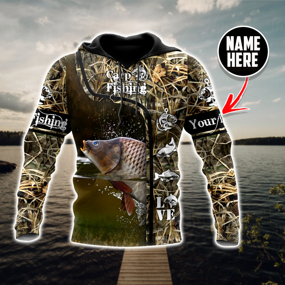 Fishing Gifts Carp Fishing Unisex Hoodie Water Camo Personalized US Unisex Size Hoodie