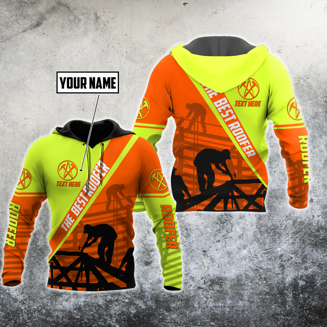 Roofer Gifts The Best Roofer Green and Orange Personalized US Unisex Size Hoodie Labour Day Gifts