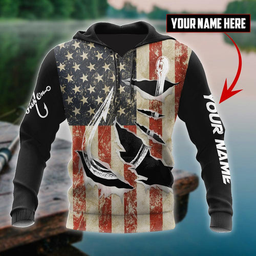 Fishing Gifts Hooked On Fishing America Design Personalized US Unisex Size Hoodie