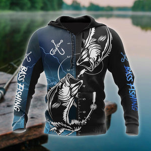 Fishing Gifts Bass Fishing Tattoo The Rule Blue US Unisex Size Hoodie