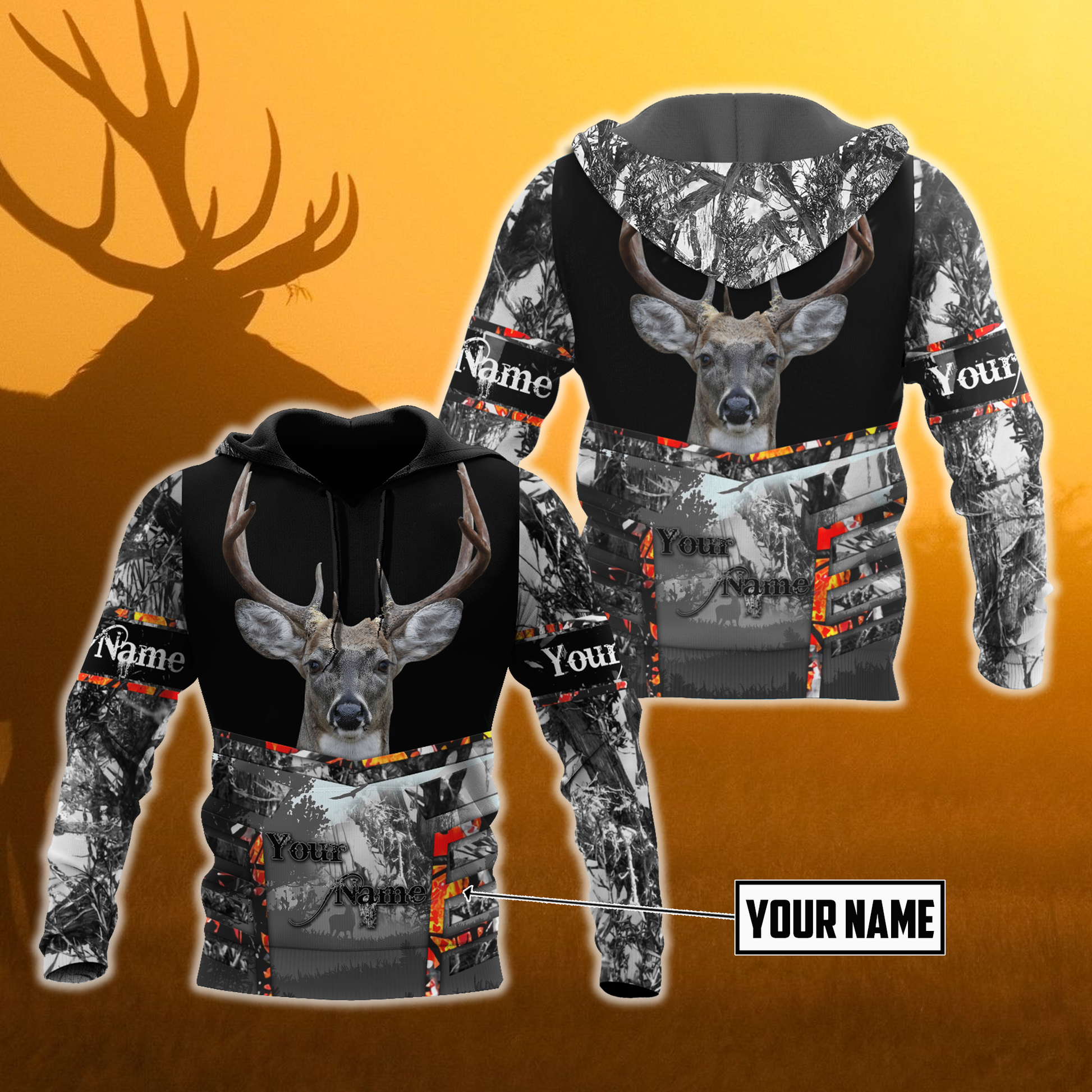 Hunting Gifts Deer Hunting Gifts Persionalized- Deer Hunting Camo All Over Printed US Unisex Size Hoodie