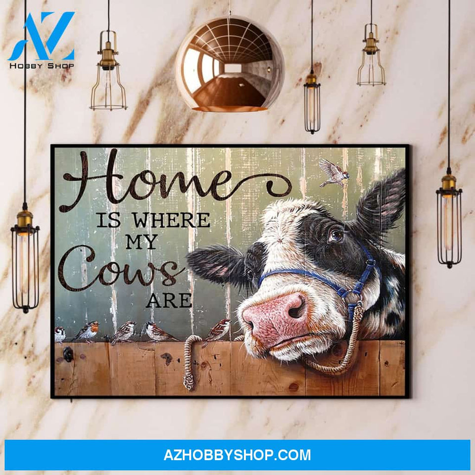 Cow And Birds Home Is Where My Cows Are Canvas And Poster, Wall Decor Visual Art