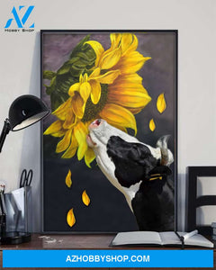 Cow And Sunflower - Matte Canvas, Gift for you , gift for him, gift for her, gift for cow lover, gift for farmer