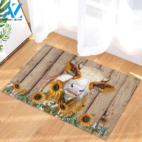 Cow And Sunflowers Doormat Welcome Mat Housewarming Gift Home Decor Funny Doormat Best Gift Idea For Cow Lovers Gift For Farmer