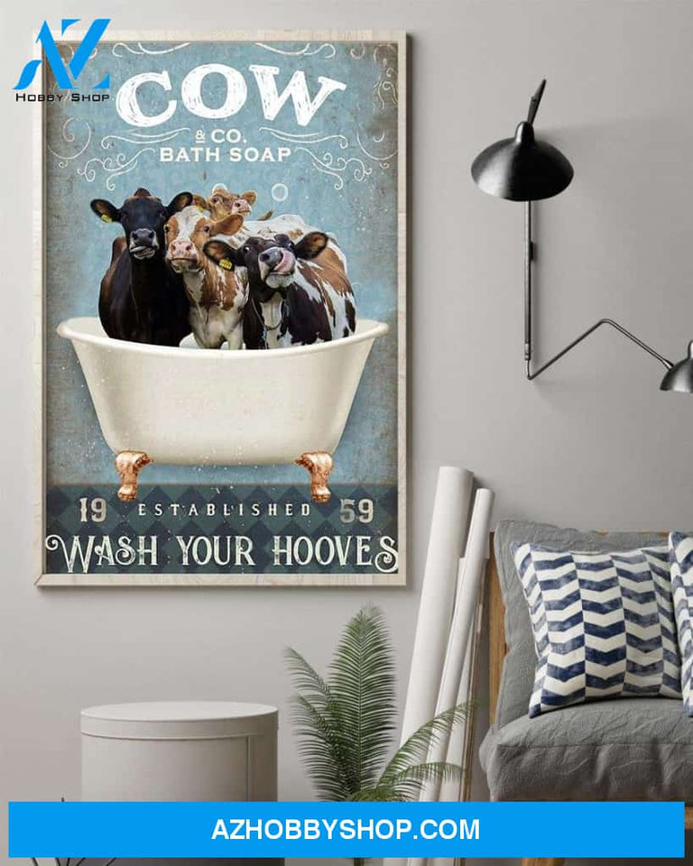 Cow art wash your hooves poster