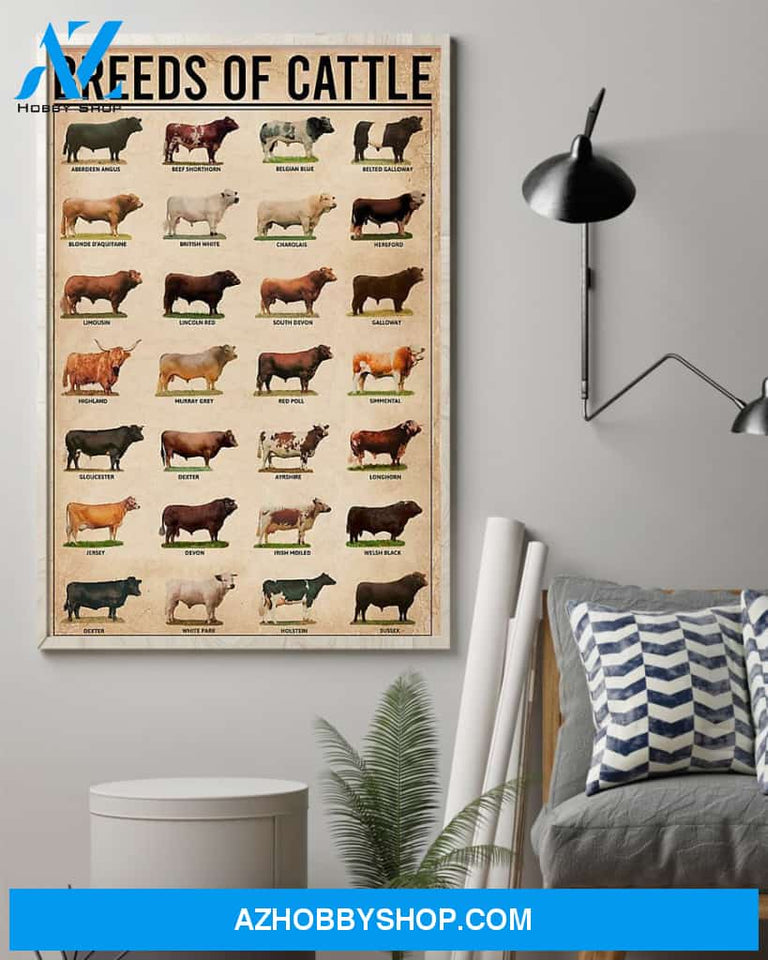 Cow Breeds Vertical Canvas - Wall Decor Visual Art