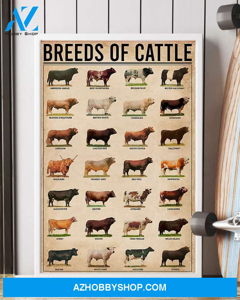 Cow Breeds Vertical Canvas - Wall Decor Visual Art